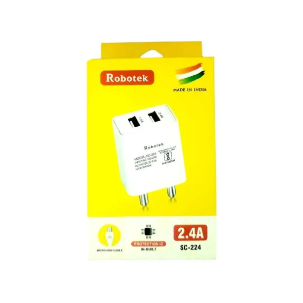 Robotek 2.4Amp USB Charger With Micro-USB Data Cable