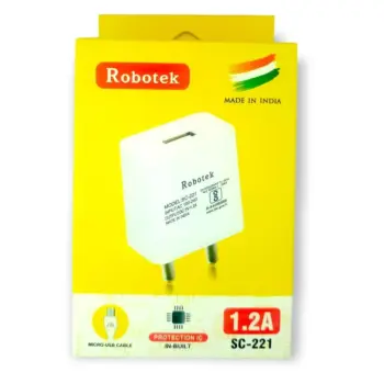 Robotek 1.2Amp USB Charger With Micro-USB Data Cable
