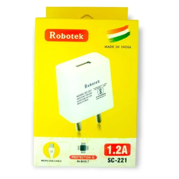 Robotek 1.2Amp USB Charger With Micro-USB Data Cable