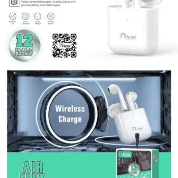 Air Flex Wireless 5.0 Ticon Earbuds With Wireless Charging (12 Hours Battery Backup)