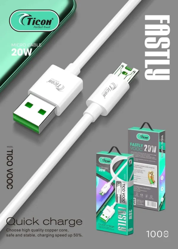 Tico Vooc 20W Quick Charge High-Quality Pure Copper Micro USB Data Cable