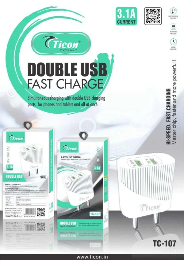 TC-107 Dual USB 3.1A Fast Ticon Charger