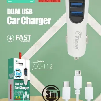 CC-112 4.1A - 3in1 Ticon Dual USB Car Charger With Fast Charging