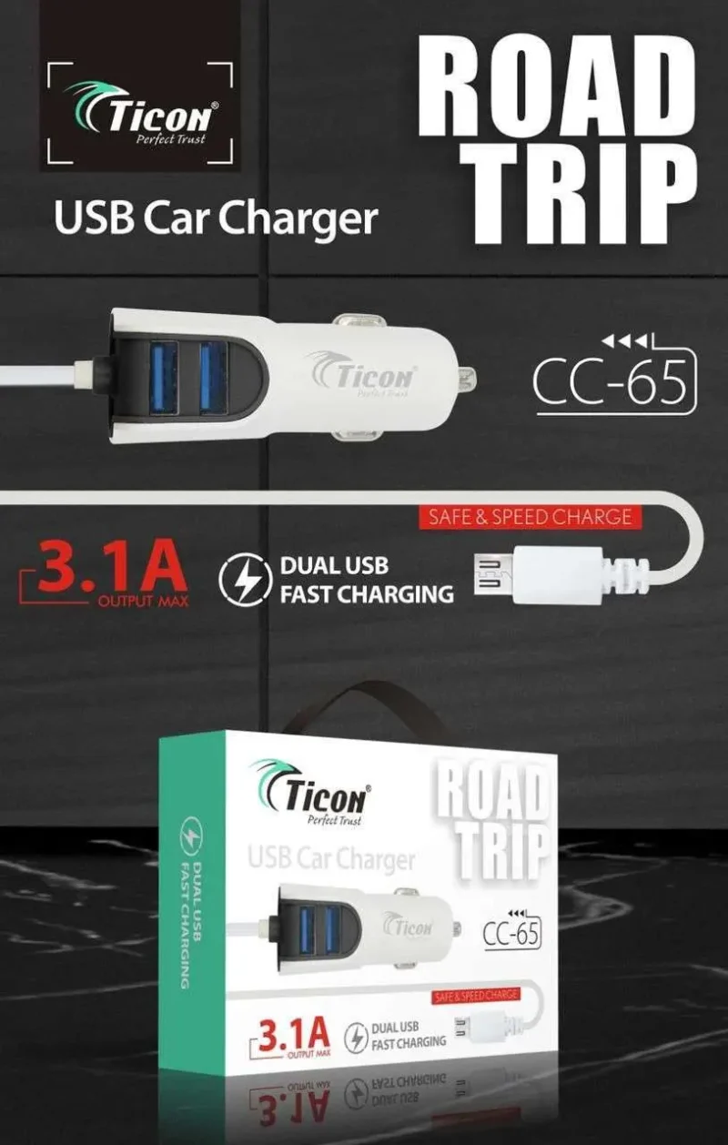 CC-65 3.1A -Dual USB Ticon Car Charger