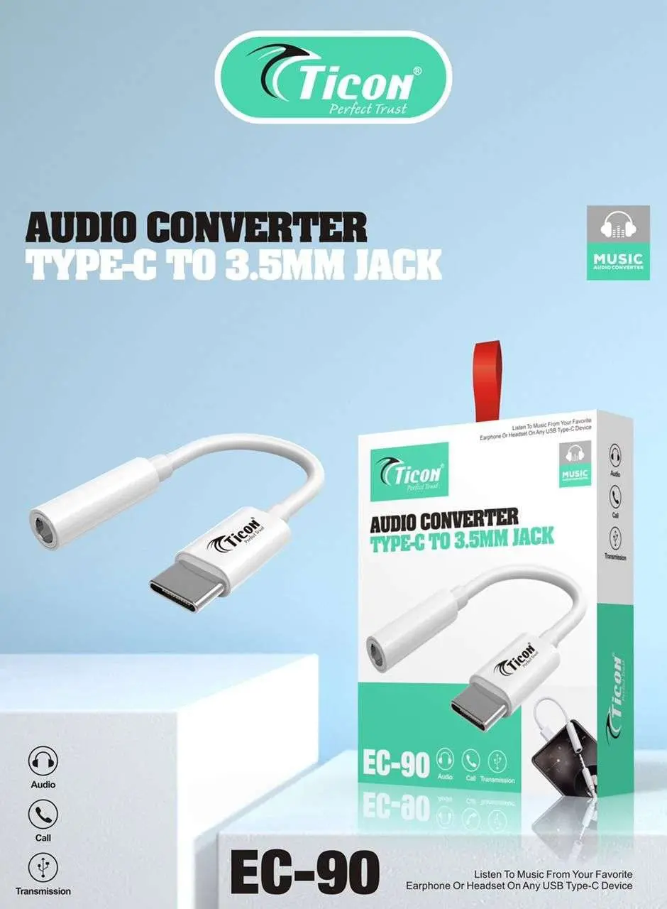 EC-90 Ticon Handsfree 3.5mm to Type-c Converter for Android Mobile Devices