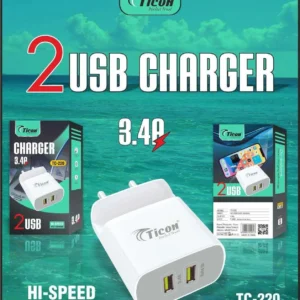 TC-220 Ticon Dual Port Charger 3.4A High Speed Fast Charging With Micro USB Data Cable