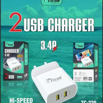 TC-220 Ticon Dual Port Charger 3.4A High Speed Fast Charging With Micro USB Data Cable
