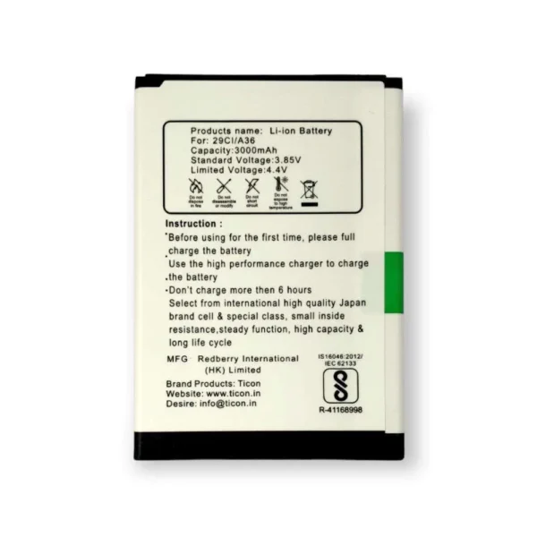 Itel A36 For Ticon BL-29CI High Quality Mobile Battery 3000mAh/3.85V