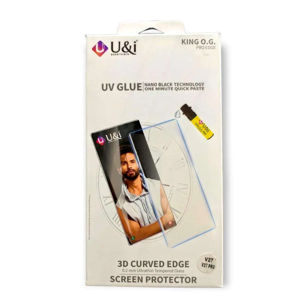U&i Full Glue UV Tempered Glass For Vivo V27 Pro With Full Cover Tempered Glass Screen Protector 