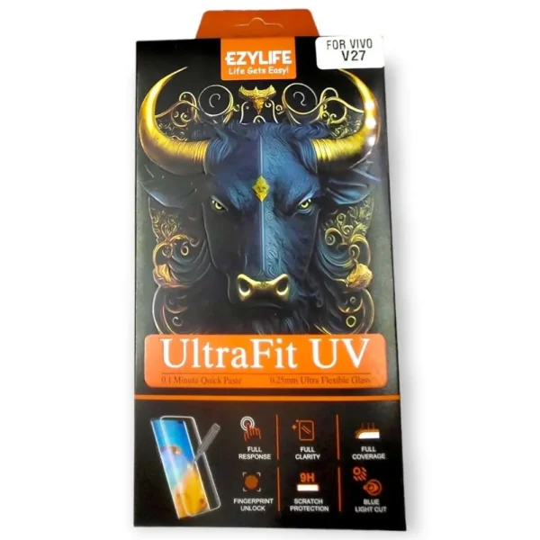EZYLIFE Ultra Fit UV Tempered Glass/Screen Guard For Vivo V27 5G Curve Screen UV Glass Screen Protector