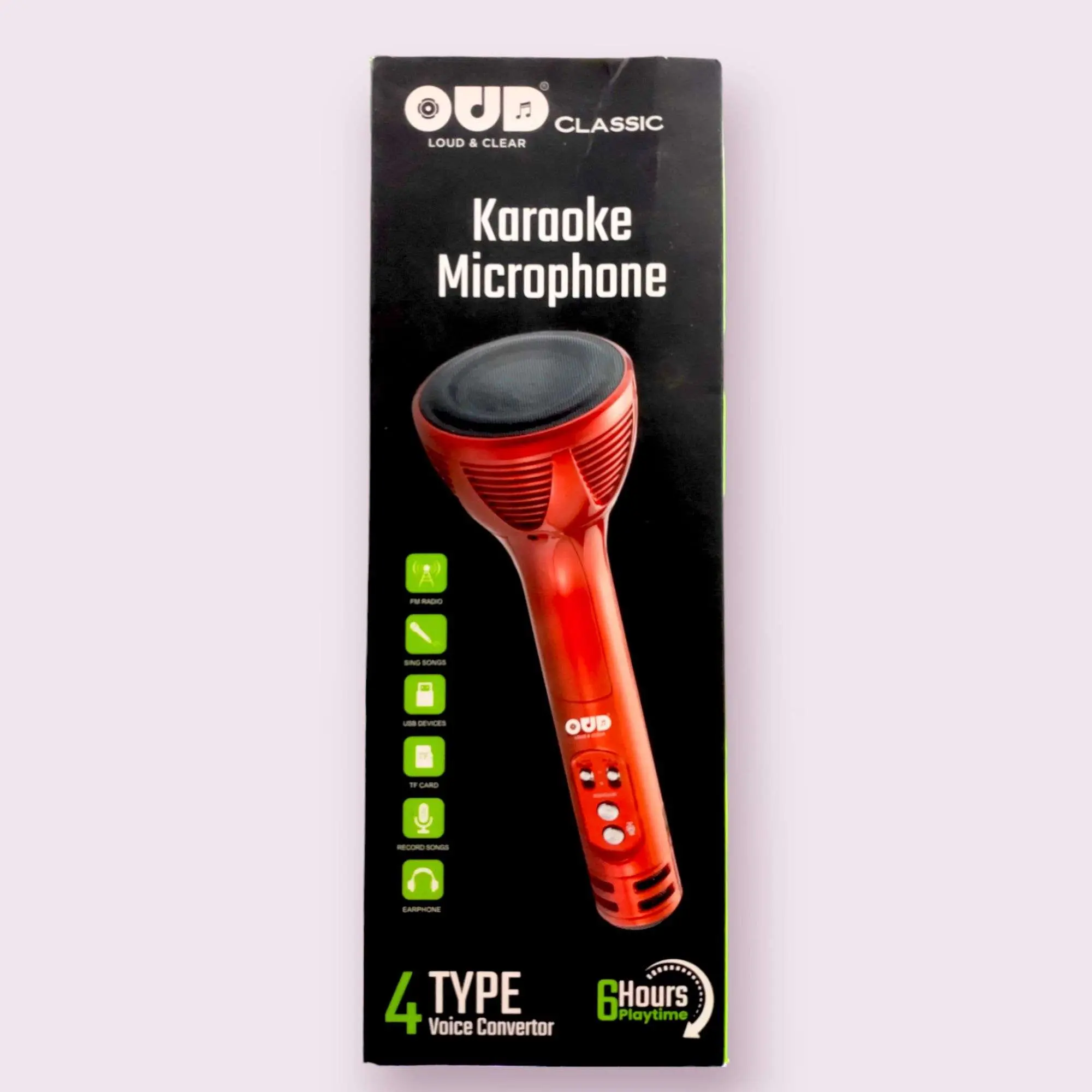 OUD Classic Loud & Clear Karaoke Microphone 4 Type Voice Convertor 6 Hours Playback Time