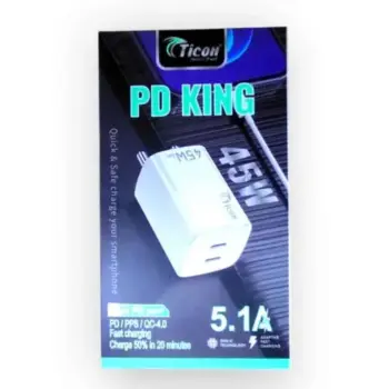 Ticon PD King 45 W Adapter With Type C To Type C Charging Cable